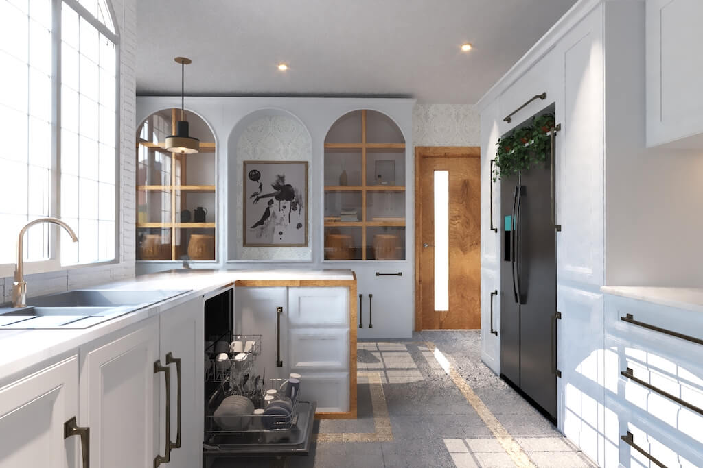 Custom cabinetry in neutral tones with sleek hardware in Kattameya kitchen design

