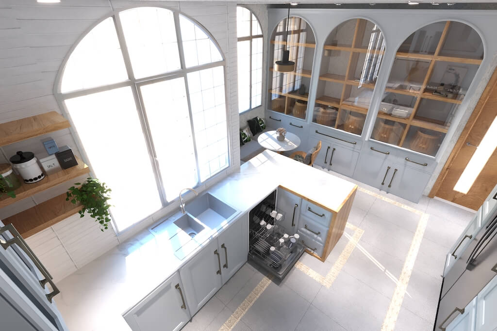 Custom cabinetry in neutral tones with sleek hardware in Kattameya kitchen design

