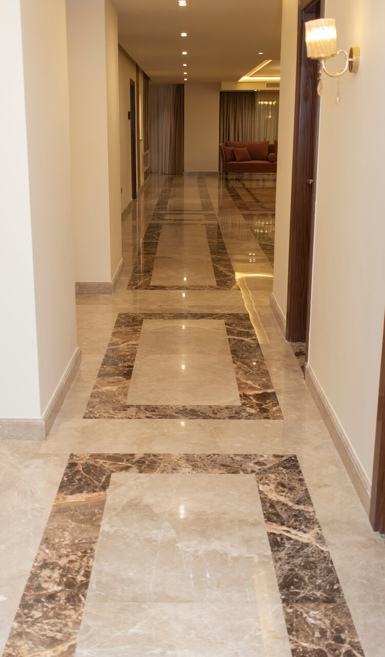 Elegant hallway with clean ceiling lines and hidden lighting in full-scope Heliopolis interior design project