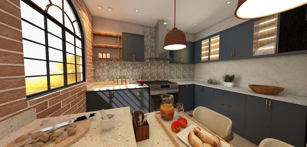 Material and texture detail showing modern surface contrasts in kitchen design