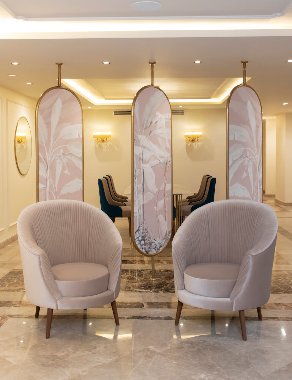 Contemporary dining area with minimalist design and soft neutral tones in a luxury Heliopolis new build