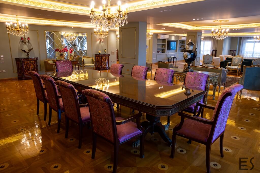 french antique dining table restoration  as a part of luxury flat renovation in Heliopolis area in cairo