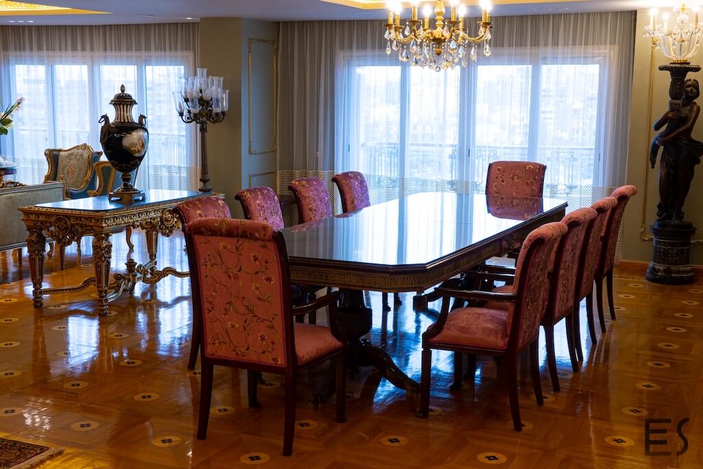 french antique dining table restoration  as a part of luxury flat renovation in Heliopolis area in cairo