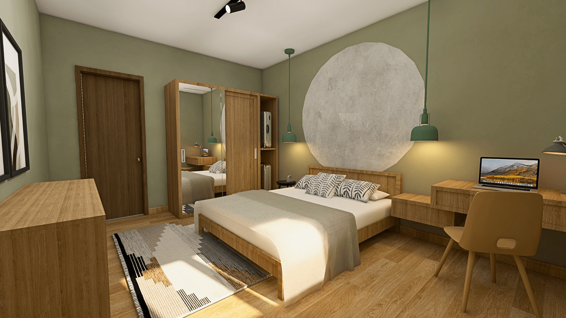 Cozy bedroom with a queen-sized bed, neutral bedding, bedside tables with lamps, and a large window allowing natural light in Degla Maadi apartment.