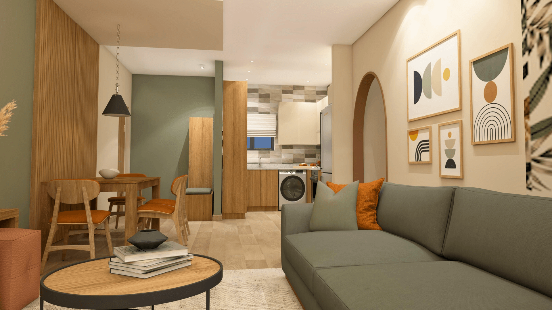 Fully equipped kitchen with white cabinetry, stainless steel appliances, and a breakfast bar with two stools in Degla Maadi Airbnb flat.